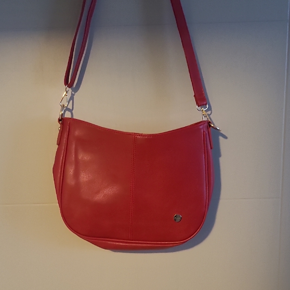 Women’s Red Leatherette Crossbody Bag with Adjustable Strap